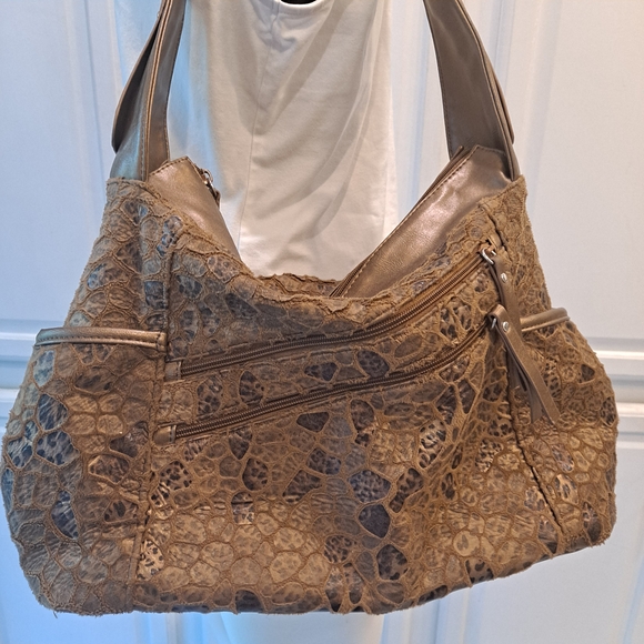 Faux Fur Elegant Textured Brown Hobo Bag - Picture 1 of 12